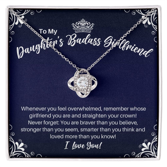 To My Daughter's Badass Girlfriend Necklace - Straighten Your Crown - Motivational Graduation Gift - Daughter's GF Birthday Christmas Gift 14K White Gold Finish / Standard Box