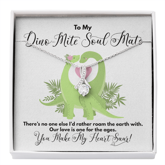To My Dino-Mite Soul Mate Necklace - You Make My Heart Saur - Funny Gift for Valentine's Day, Anniversary, Birthday Two Toned Box