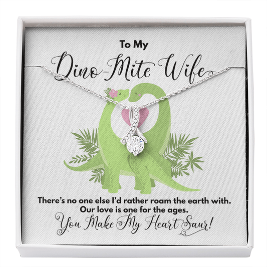 To My Dino-Mite Wife Necklace - You Make My Heart Saur - Funny Gift for Valentine's Day, Anniversary, Birthday Two Toned Box