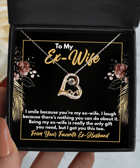 To My Ex-Wife Gifts - Funny Ex-Wife Message - Love Dancing Heart Necklace for Birthday, Mother's Day - Jewelry Gift from Ex-Husband to Ex-Wife