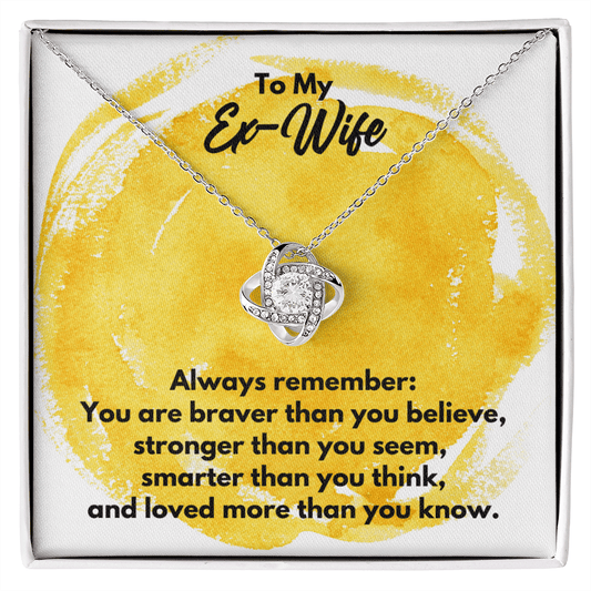 To My Ex-Wife Love Knot Necklace - Always Remember Motivational Graduation Gift - Ex-Wife Wedding Gift - Birthday Gift 14K White Gold Finish / Standard Box