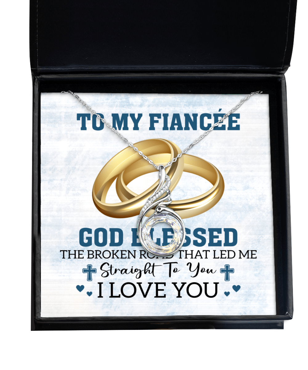 To My Fiancee Gifts - God Blessed the Broken Road - Phoenix Necklace for Anniversary, Valentine's Day, Birthday - Jewelry Gift for Fiancee