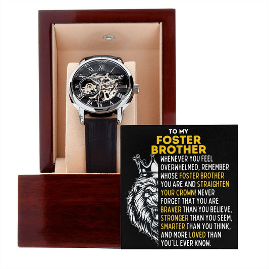 To My Foster Brother Openwork Skeleton Watch - Gift for Foster Brother - Motivational Graduation, Birthday, Christmas, Wedding Gift