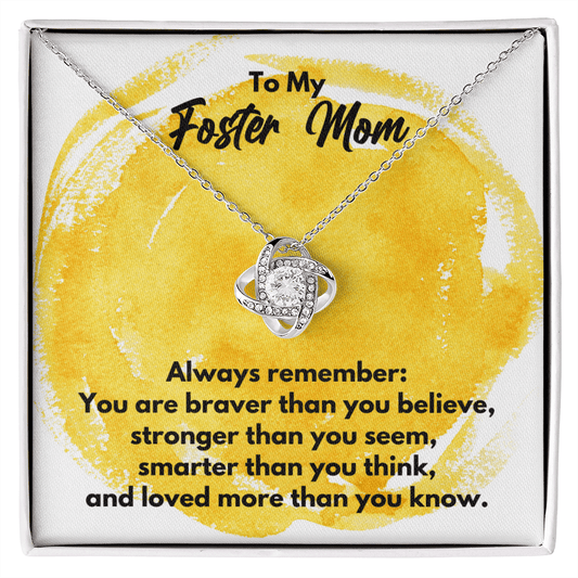 To My Foster Mom Love Knot Necklace - Always Remember Motivational Graduation Gift - Foster Mom Wedding Gift - Birthday Gift 14K White Gold Finish / Standard Box