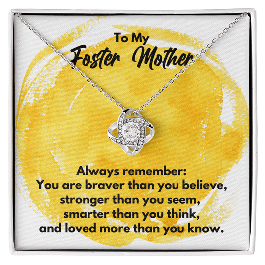 To My Foster Mother Love Knot Necklace - Always Remember Motivational Graduation Gift - Foster Mother Wedding Gift - Birthday Gift 14K White Gold Finish / Standard Box