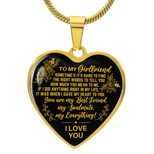 To My Girlfriend Heart Necklace - My Everything - Anniversary Valentine's Day Gift - Girlfriend Birthday Christmas Gift Luxury Necklace (Gold) / No