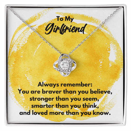 To My Girlfriend Love Knot Necklace - Always Remember Motivational Graduation Gift - Girlfriend Wedding Gift - Birthday Gift 14K White Gold Finish / Standard Box