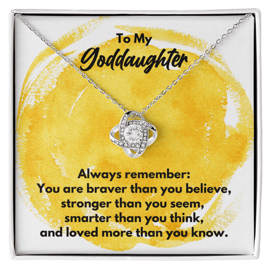 To My Goddaughter Love Knot Necklace - Always Remember Motivational Graduation Gift - Goddaughter Wedding Gift - Birthday Gift 14K White Gold Finish / Standard Box