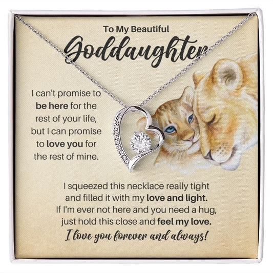 To My Goddaughter Necklace - Promise to Love You Lion - Motivational Graduation Gift - Goddaughter Birthday Gift - Christmas Gift 14k White Gold Finish / Standard Box