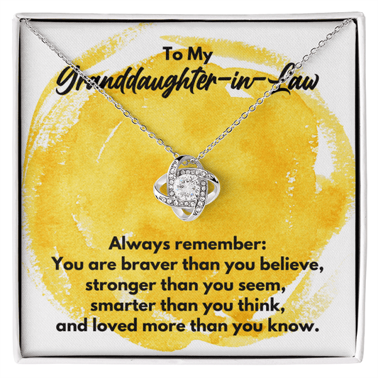 To My Granddaughter-in-Law Love Knot Necklace - Always Remember Motivational Graduation Gift - Granddaughter-in-Law Wedding Birthday Gift 14K White Gold Finish / Standard Box