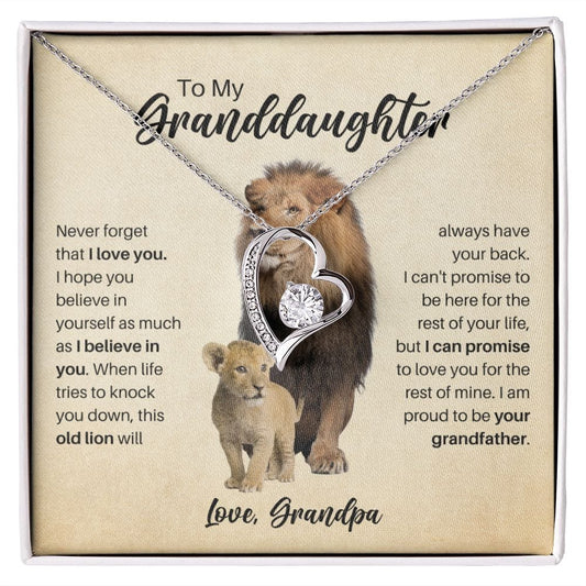 To My Granddaughter Love Grandpa Necklace - Old Lion Forever Love Heart Gift for Granddaughter 14k White Gold Finish / Standard Box