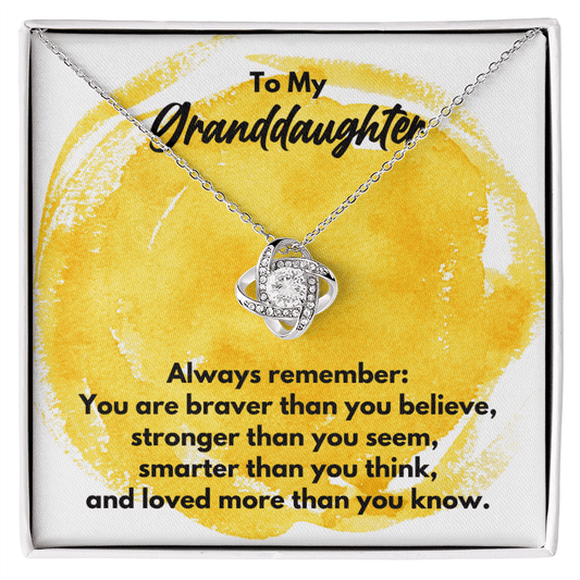 To My Granddaughter Love Knot Necklace - Always Remember Motivational Graduation Gift - Granddaughter Wedding Gift - Birthday Gift 14K White Gold Finish / Standard Box