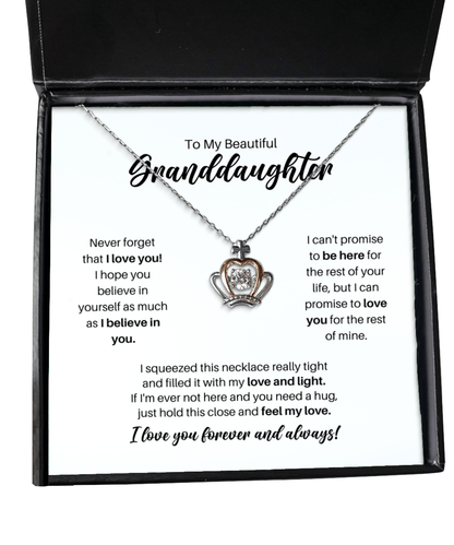 To My Granddaughter Necklace - Promise to Love You - Crown Necklace for Birthday, Mother's Day, Christmas - Jewelry Gift for Granddaughter