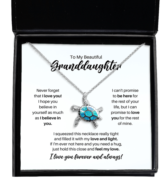 To My Granddaughter Necklace - Promise to Love You - Opal Turtle Necklace for Birthday, Mother's Day, Christmas - Jewelry Gift for Granddaughter