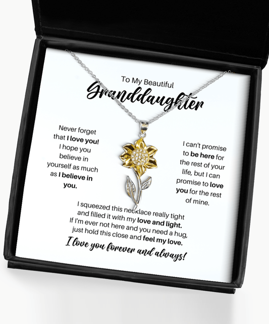 To My Granddaughter Necklace - Promise to Love You - Sunflower Necklace for Birthday, Mother's Day, Christmas - Jewelry Gift for Granddaughter