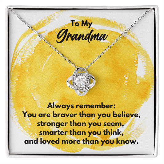 To My Grandma Love Knot Necklace - Always Remember Motivational Graduation Gift - Grandma Wedding Gift - Birthday Gift 14K White Gold Finish / Standard Box
