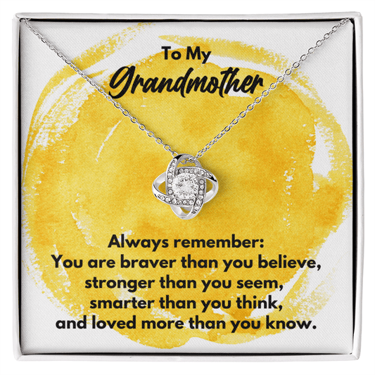 To My Grandmother Love Knot Necklace - Always Remember Motivational Graduation Gift - Grandmother Wedding Gift - Birthday Gift 14K White Gold Finish / Standard Box