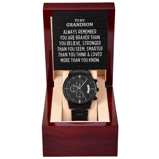 To My Grandson Black Chronograph Watch - Always Remember Motivational Graduation Gift - Grandson Wedding Gift - Birthday Gift