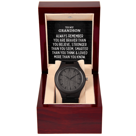 To My Grandson Men's Wooden Watch - Always Remember Motivational Graduation Gift - Grandson Wedding Gift - Birthday Gift