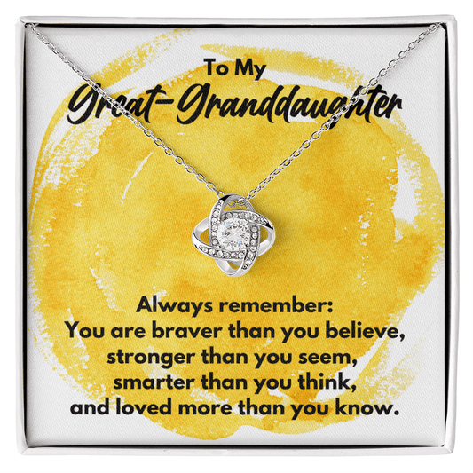 To My Great-Granddaughter Love Knot Necklace - Always Remember Motivational Graduation Gift - Great-Granddaughter Wedding Birthday Gift 14K White Gold Finish / Standard Box