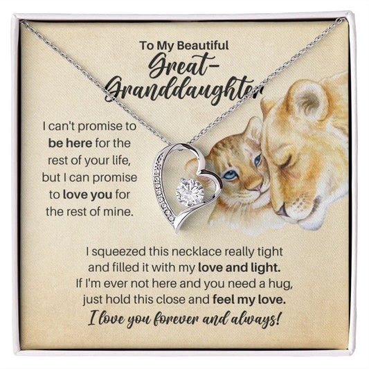 To My Great-Granddaughter Necklace - Promise to Love You Lion - Motivational Graduation Gift - Great-Granddaughter Birthday Christmas Gift 14k White Gold Finish / Standard Box