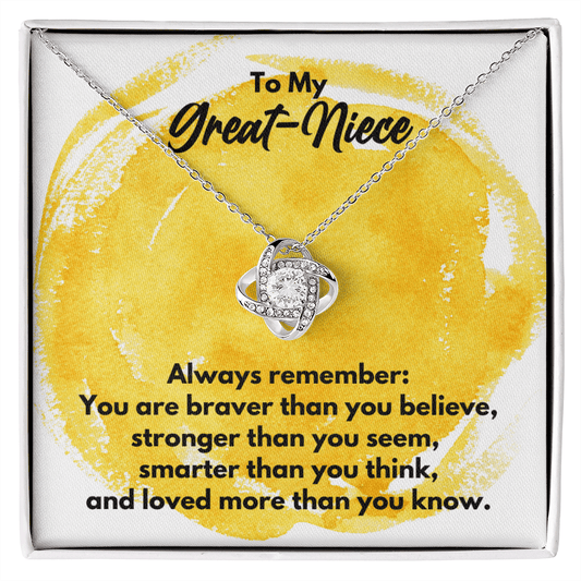 To My Great-Niece Love Knot Necklace - Always Remember Motivational Graduation Gift - Great-Niece Wedding Gift - Birthday Gift 14K White Gold Finish / Standard Box