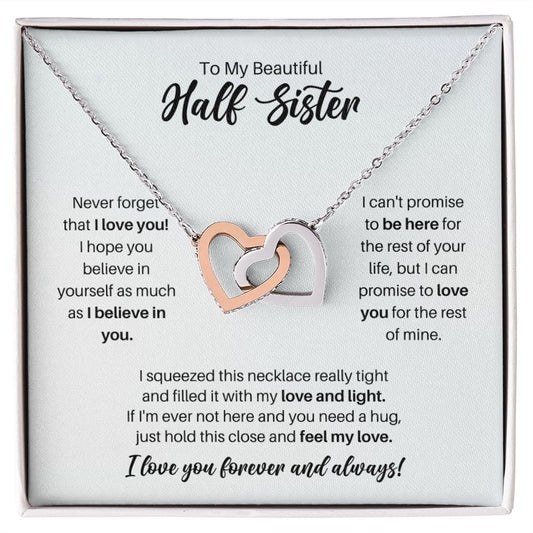 To My Half Sister Necklace - Promise to Love You - Motivational Graduation Gift - Half Sister Birthday Gift - Christmas Gift Polished Stainless Steel & Rose Gold Finish / Standard Box