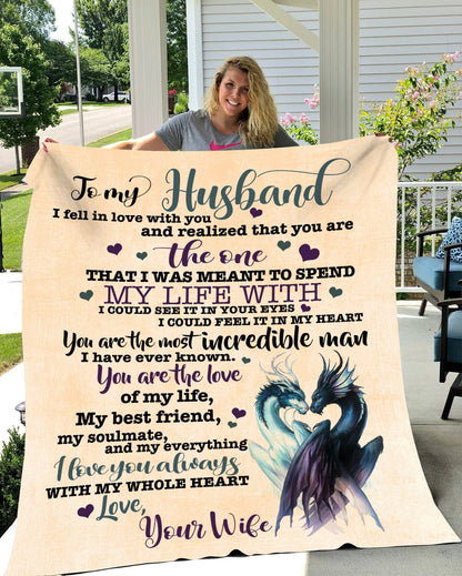 To My Husband Cozy Plush Fleece Dragon Blanket - Gift for Husband from Wife