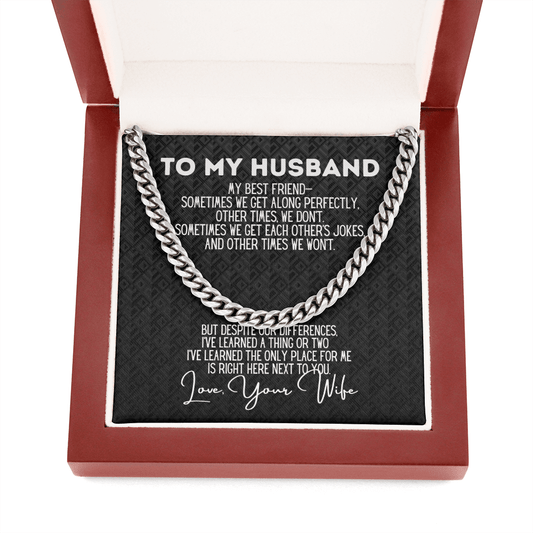 To My Husband Cuban Link Chain Necklace - Romantic Valentine&#39;s Day/Anniversary/Wedding Gift for Husband Cuban Link Chain (Stainless Steel)
