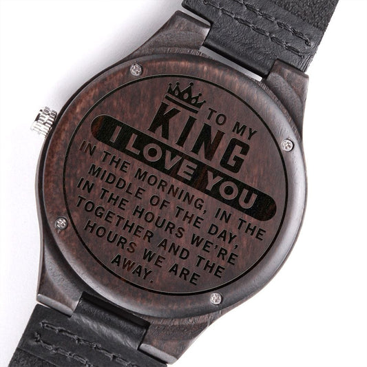 To My King Engraved Wooden Watch - I Love You Anniversary, Wedding, Valentine's Day, Christmas Birthday Gift for Husband, Boyfriend, Fiance