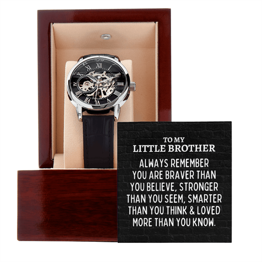 To My Little Brother Openwork Skeleton Watch - Always Remember Motivational Graduation Gift - Little Brother Wedding Gift - Birthday Gift