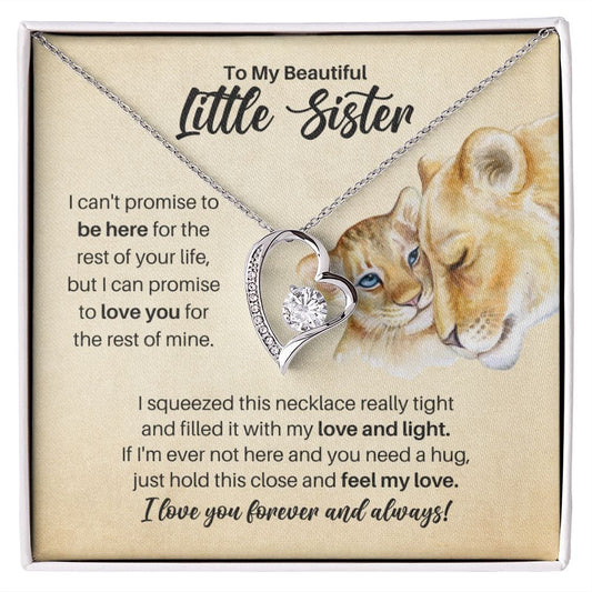 To My Little Sister Necklace - Promise to Love You Lion - Motivational Graduation Gift - Little Sister Birthday Gift - Christmas Gift 14k White Gold Finish / Standard Box