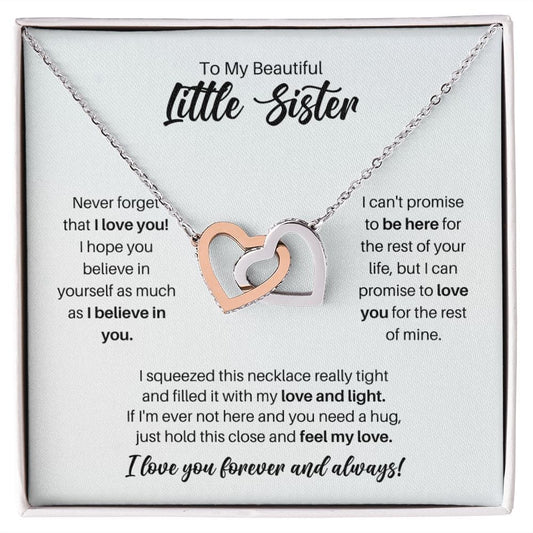 To My Little Sister Necklace - Promise to Love You - Motivational Graduation Gift - Little Sister Birthday Gift - Christmas Gift Polished Stainless Steel & Rose Gold Finish / Standard Box