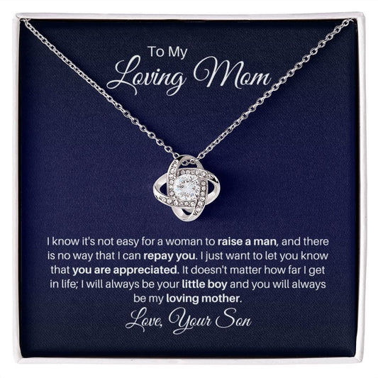 To My Loving Mom Necklace - Your Little Boy - Gift for Mom from Son - Mother's Day Christmas Birthday Present 14K White Gold Finish / Standard Box