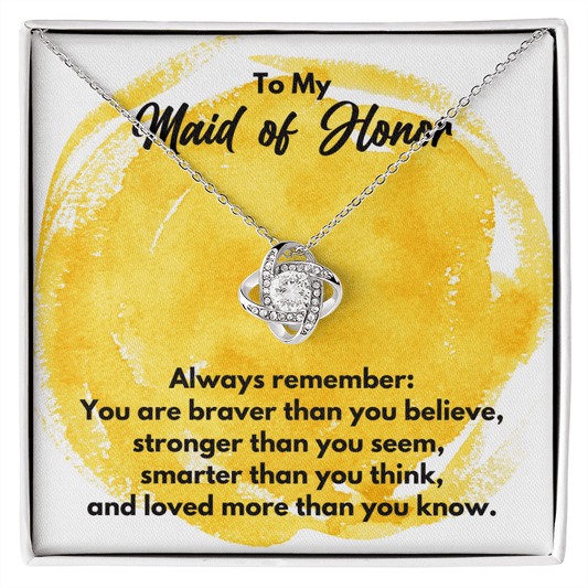 To My Maid of Honor Love Knot Necklace - Always Remember Motivational Graduation Gift - Maid of Honor Wedding Gift - Birthday Gift 14K White Gold Finish / Standard Box