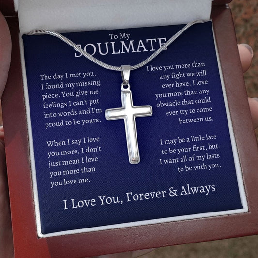 To My Man Cross Necklace - I Love You More - Gift for Soulmate, Husband, Fiance, Boyfriend - Birthday Christmas Valentine's Day Anniversary