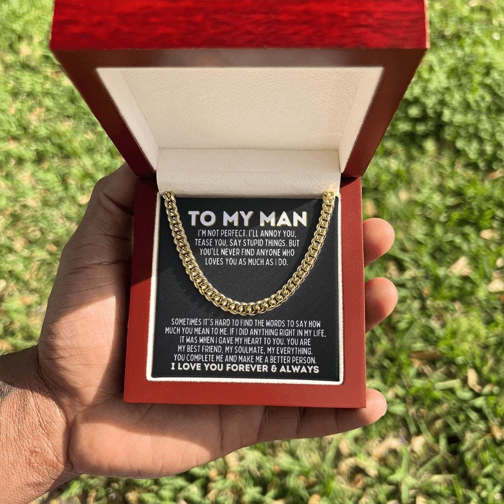 To My Man Cuban Link Chain - My Everything - Gift for Husband, Fiance, Boyfriend - Christmas, Valentine's Day, Birthday, Anniversary