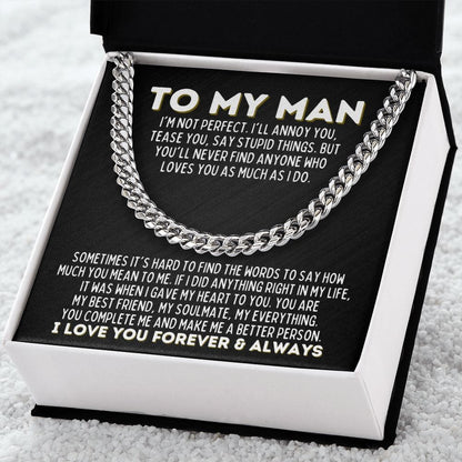 To My Man Cuban Link Chain - My Everything - Gift for Husband, Fiance, Boyfriend - Christmas, Valentine's Day, Birthday, Anniversary