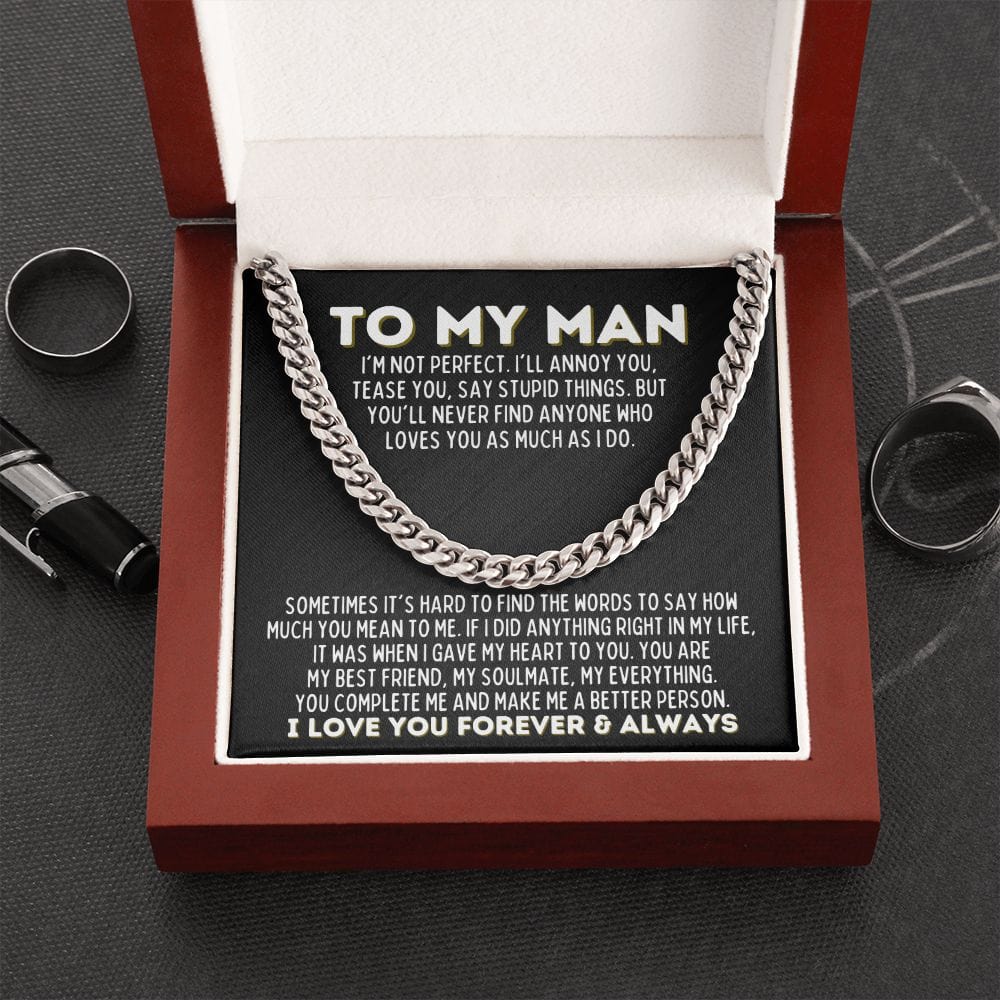 To My Man Cuban Link Chain - My Everything - Gift for Husband, Fiance, Boyfriend - Christmas, Valentine's Day, Birthday, Anniversary Stainless Steel / Luxury Box