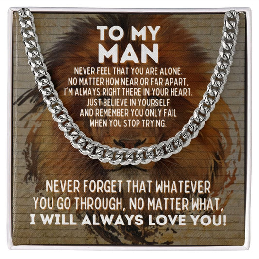 To My Man Cuban Link Chain Necklace - Believe in Yourself - Motivational Gift for Boyfriend, Fiance, Husband, Partner Stainless Steel / Standard Box