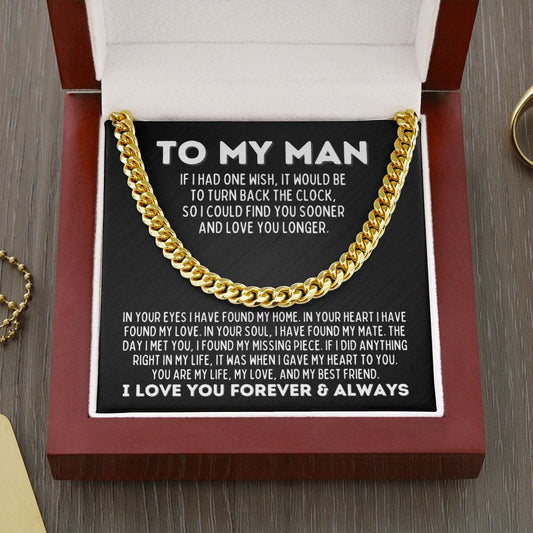 To My Man Cuban Link Chain Necklace - Love You Longer - Gift for Boyfriend, Fiance, Husband, Partner