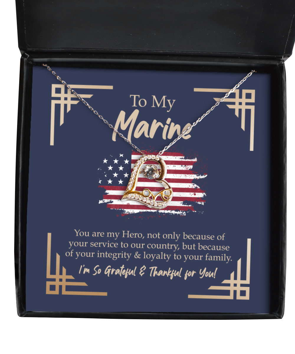 To My Marine Gifts - You Are My Hero - Love Dancing Heart Necklace for Promotion, Birthday, Christmas - Jewelry Gift for Veteran Wife, Girlfriend, Fiancee