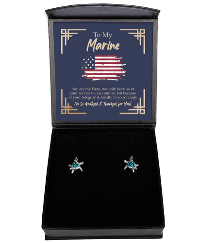 To My Marine Gifts - You Are My Hero - Opal Turtle Earrings for Promotion, Birthday, Christmas - Jewelry Gift for Veteran Wife, Girlfriend, Fiancee