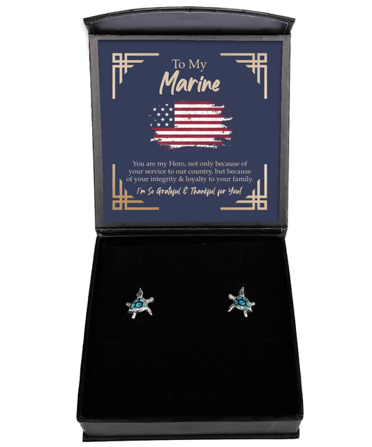 To My Marine Gifts - You Are My Hero - Opal Turtle Earrings for Promotion, Birthday, Christmas - Jewelry Gift for Veteran Wife, Girlfriend, Fiancee