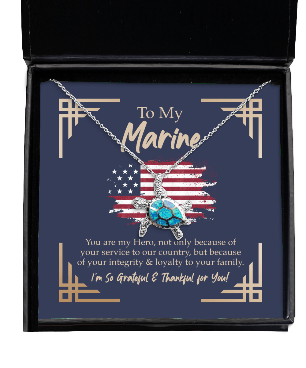 To My Marine Gifts - You Are My Hero - Opal Turtle Necklace for Promotion, Birthday, Christmas - Jewelry Gift for Veteran Wife, Girlfriend, Fiancee