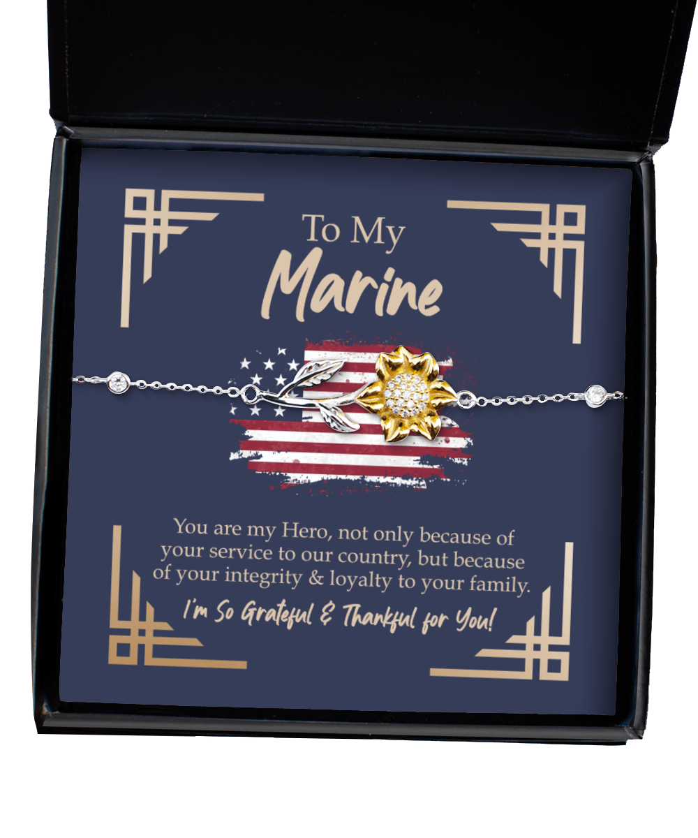 To My Marine Gifts - You Are My Hero - Sunflower Bracelet for Promotion, Birthday, Christmas - Jewelry Gift for Veteran Wife, Girlfriend, Fiancee