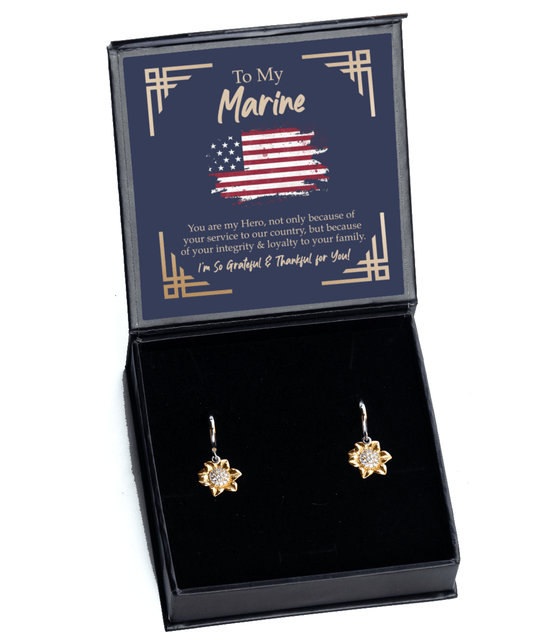 To My Marine Gifts - You Are My Hero - Sunflower Earrings for Promotion, Birthday, Christmas - Jewelry Gift for Veteran Wife, Girlfriend, Fiancee