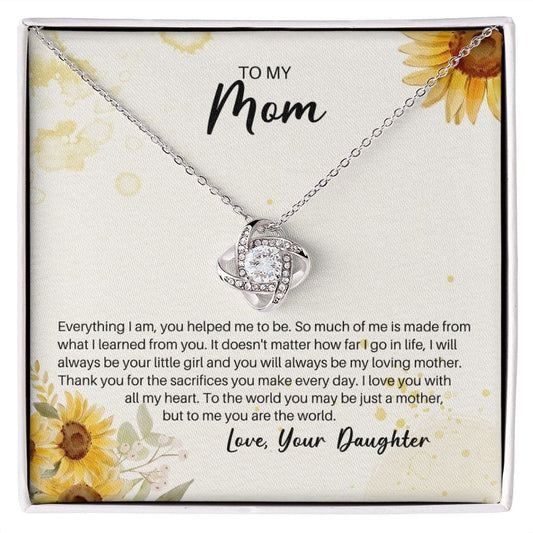 To My Mom Love Daughter Necklace - Always Your Little Girl - Sunflower Birthday Christmas Mother's Day Gift for Mom 14K White Gold Finish / Standard Box