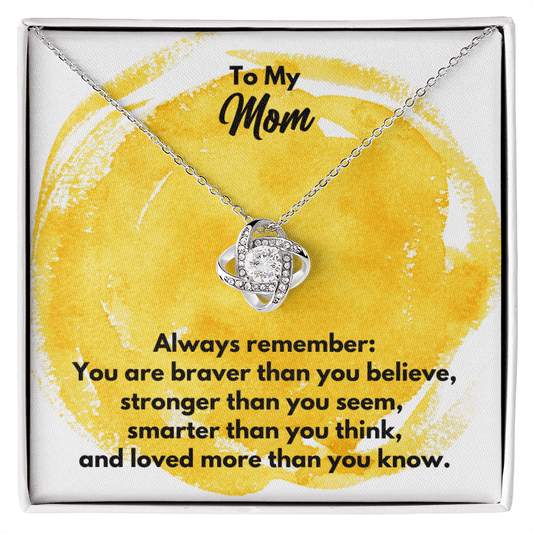 To My Mom Love Knot Necklace - Always Remember Motivational Graduation Gift - Mom Wedding Gift - Birthday Gift 14K White Gold Finish / Standard Box