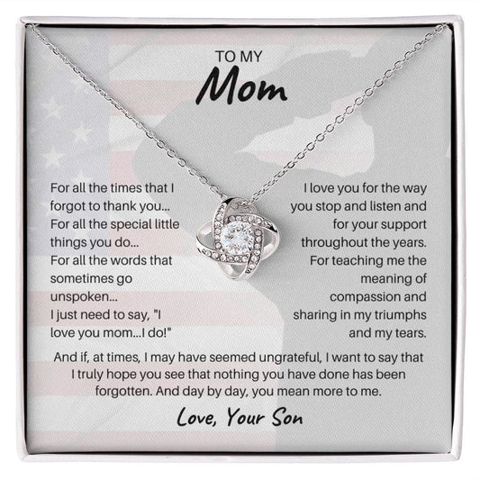 To My Mom Love Son Necklace - Gift from Military Son - Patriotic Jewelry Gift for Soldier's Mom - Gift for Christmas, Birthday, Mother's Day 14K White Gold Finish / Standard Box